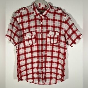 Ted Baker lightweight buffalo check red white plaid summer sz 5(XL) pockets SS